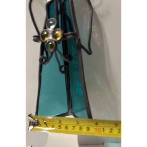 Vintage Stained Glass Angel W Halo Holding Cross and Candle Sun Catcher - Picture 4 of 5